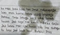 Siswi MTs di Sigi Tulis Surat Permintaan Menu MBG Spesial untuk Kado Ulang Tahun Ayah