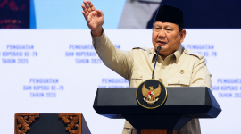 Presiden RI Prabowo Subianto saat berpidato dalam peringatan Hari Koperasi ke-79 di Indonesia Arena, Senayan, Jakarta, Minggu (12/7/2026). (Dok. Sekretariat Presiden)