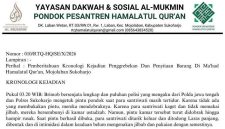 Tangkapan layar surat pengurus ponpes Hamatul Qur'an terkait kronologi penggerebekan dan kekerasan di pondok pesantren putri (AFU.id)